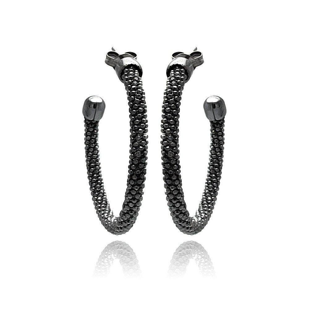 Closeout-Silver 925 Black Rhodium Plated Hoop Earrings - ITE00042BLK | Silver Palace Inc.