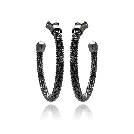 Closeout-Silver 925 Black Rhodium Plated Hoop Earrings - ITE00042BLK | Silver Palace Inc.