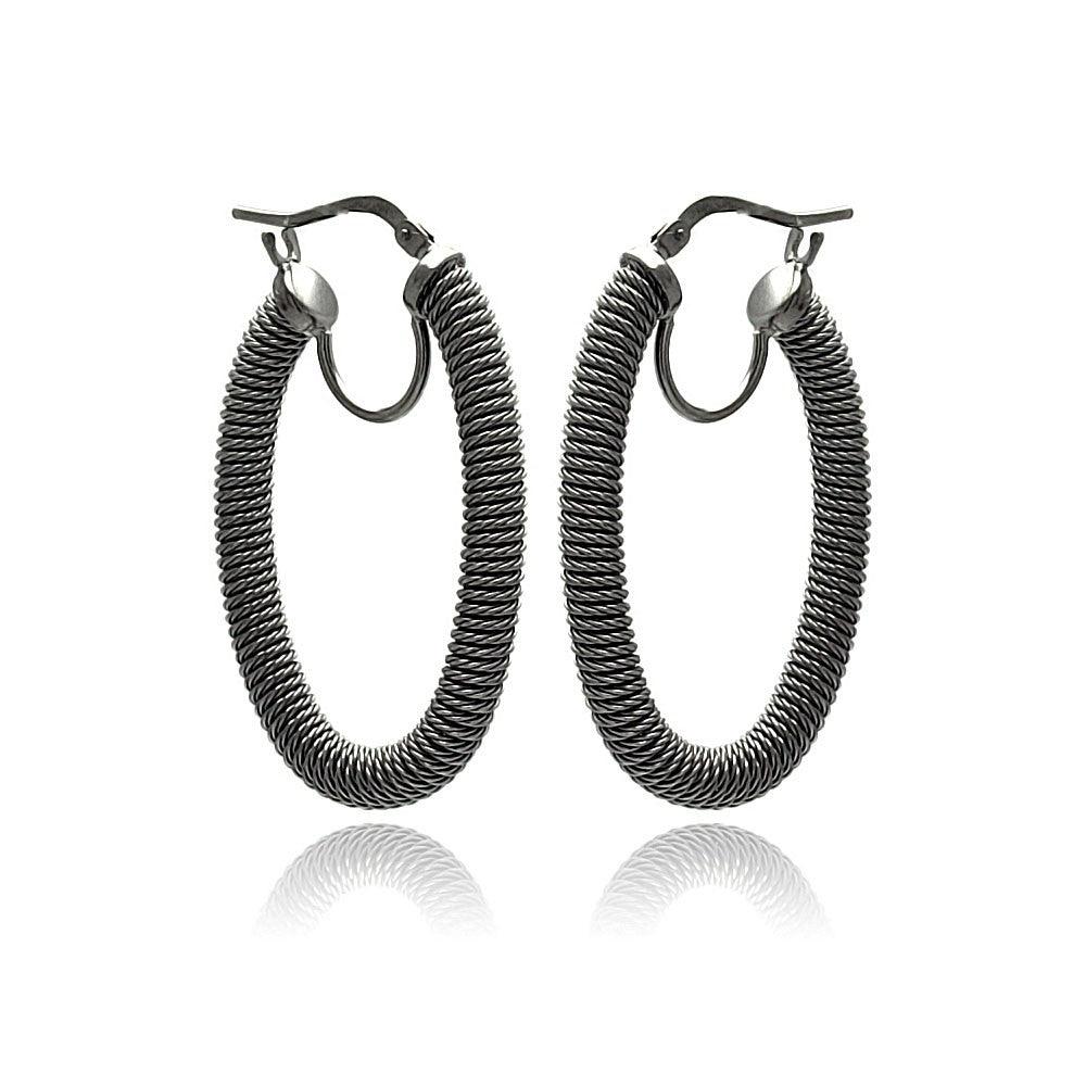 Closeout-Silver 925 Black Rhodium Plated Hoop Earrings - ITE00044BLK | Silver Palace Inc.