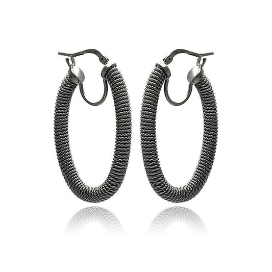 Closeout-Silver 925 Black Rhodium Plated Hoop Earrings - ITE00044BLK | Silver Palace Inc.