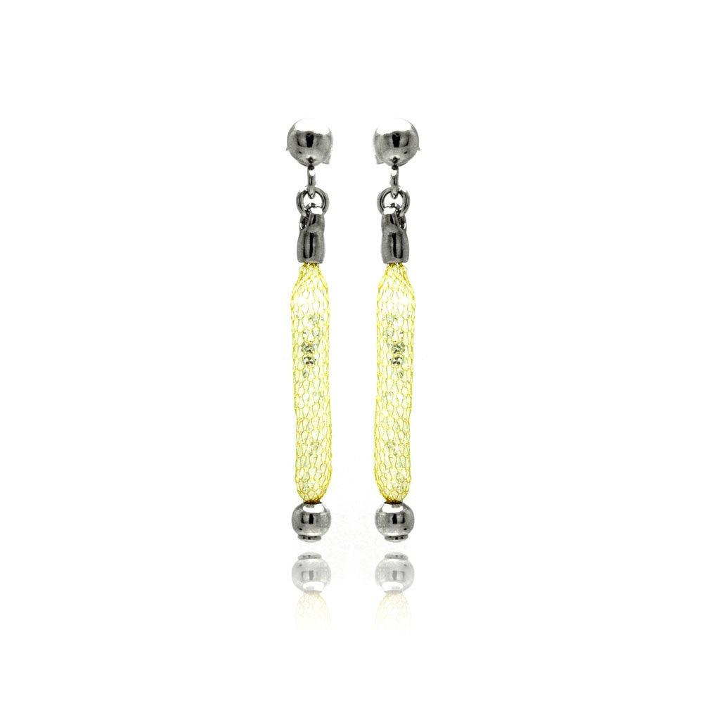 Closeout-Silver 925 Gold Plated Dangling Mesh Stud Earrings - ITE00046GP | Silver Palace Inc.