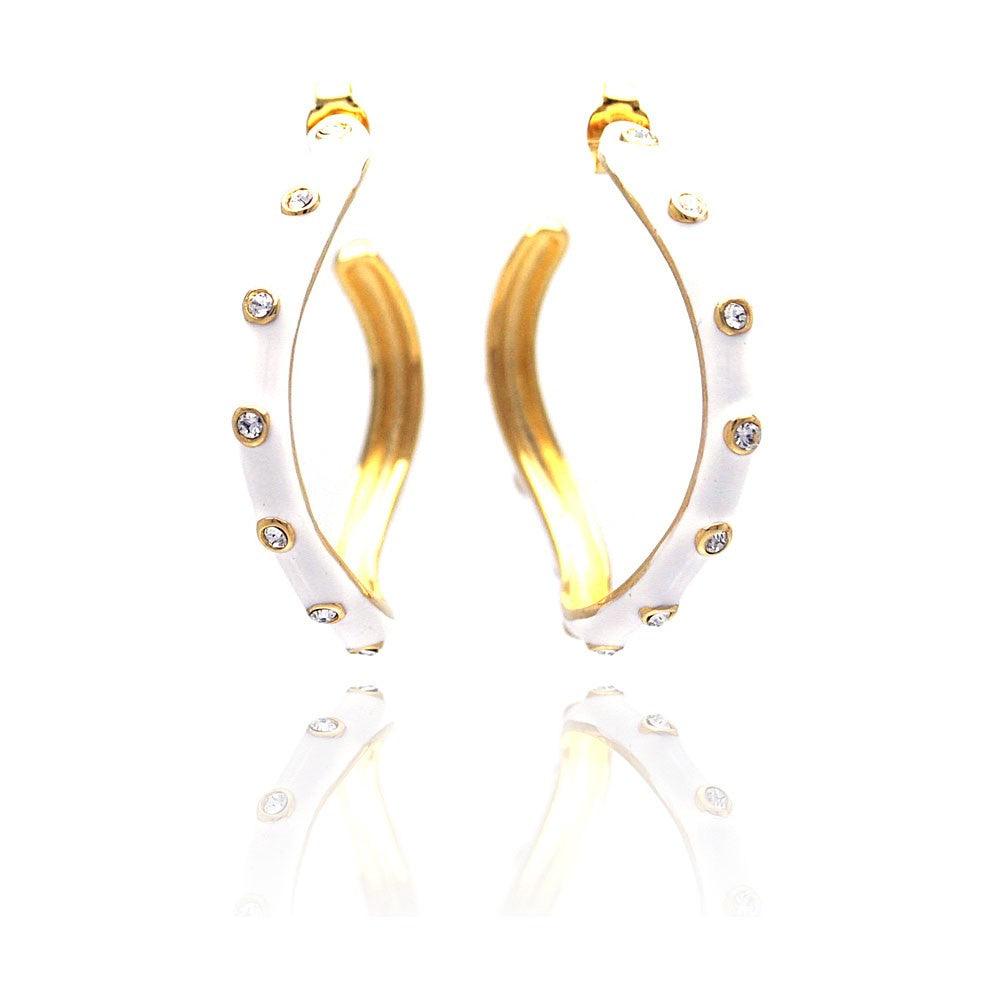 Closeout-Silver 925 White and Gold Rhodium Plated Round Clear CZ Hoop Earrings - STE00699 | Silver Palace Inc.