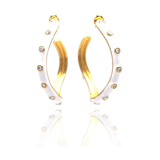 Closeout-Silver 925 White and Gold Rhodium Plated Round Clear CZ Hoop Earrings - STE00699 | Silver Palace Inc.