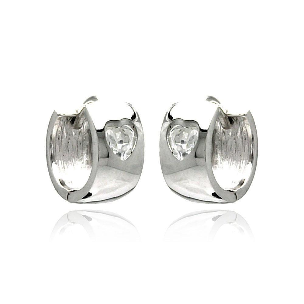 Silver 925 Rhodium Plated Hear Clear CZ huggie hoop Earrings - STE00879 | Silver Palace Inc.