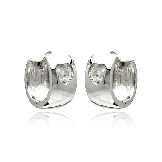 Silver 925 Rhodium Plated Hear Clear CZ huggie hoop Earrings - STE00879 | Silver Palace Inc.