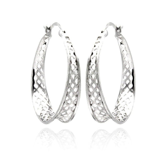 Closeout-Silver 925 Rhodium Plated CZ Hoop Earrings - STE00890 | Silver Palace Inc.