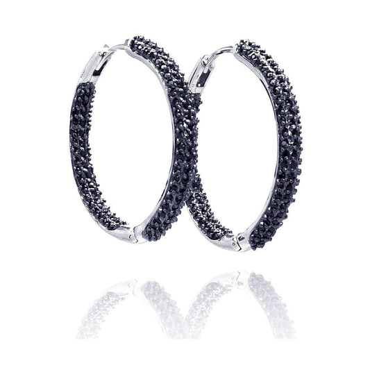 Closeout-Silver 925 Black Rhodium Plated CZ Hoop Earrings - BGE00078 | Silver Palace Inc.