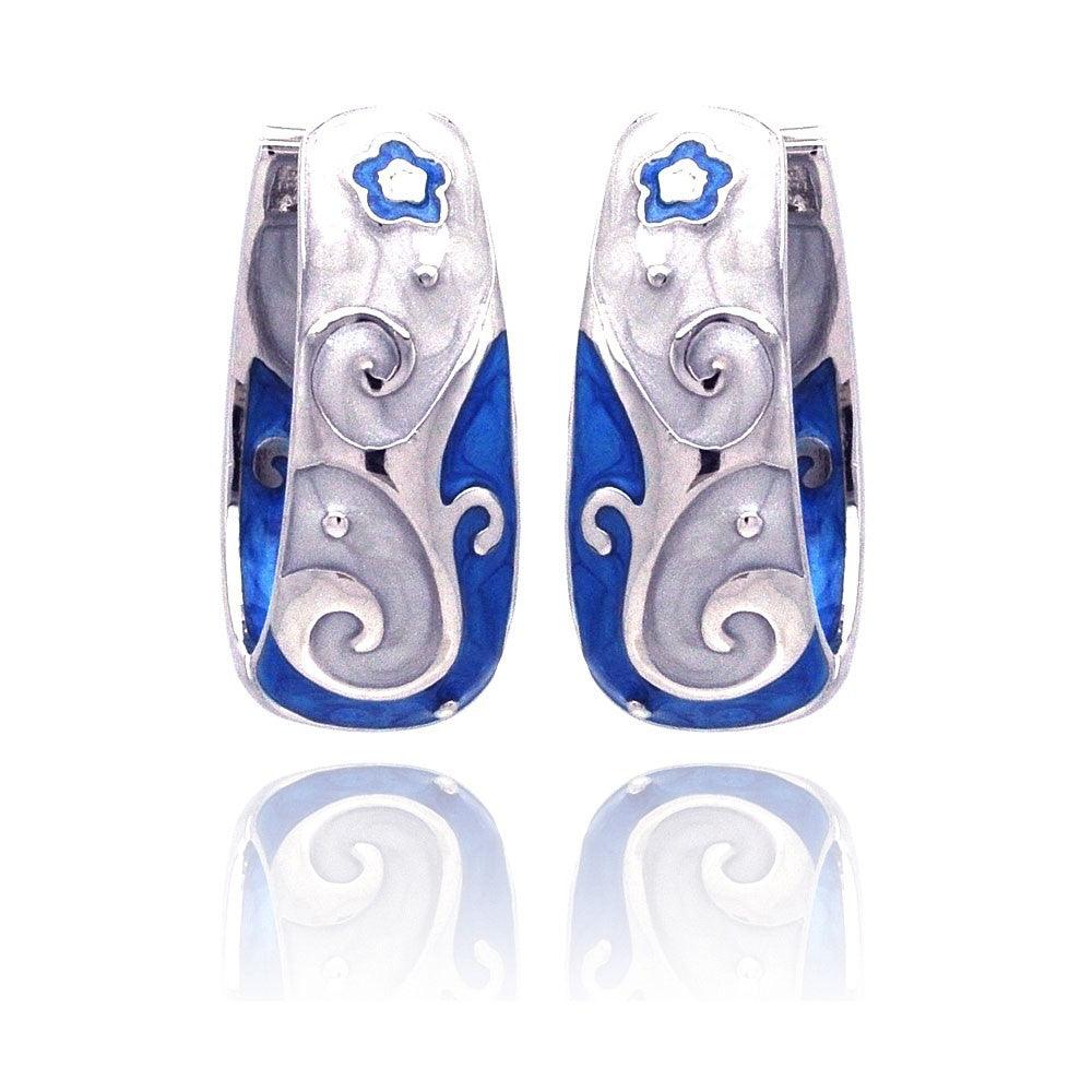 Closeout-Silver 925 Rhodium Plated Blue Filigree Star CZ Hoop Earrings - BGE00131 | Silver Palace Inc.