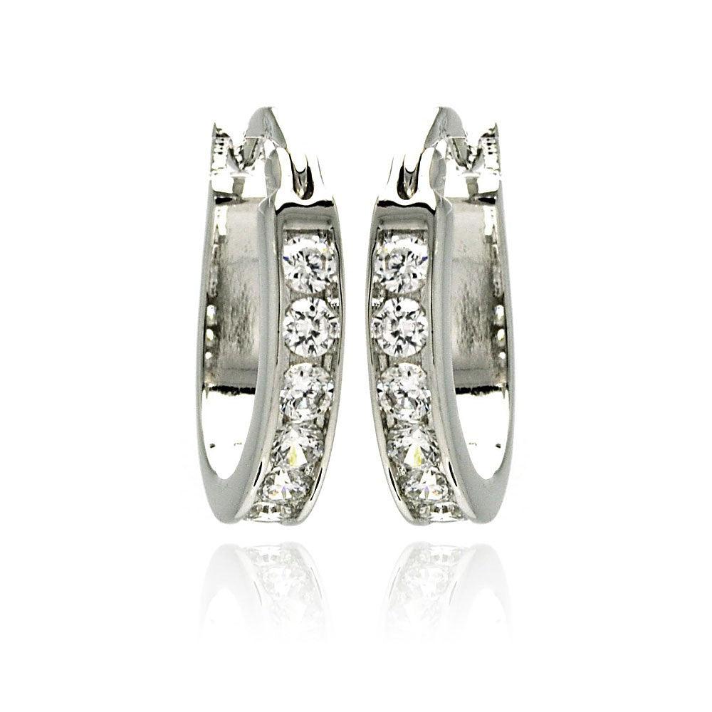 Silver 925 Rhodium Plated CZ Hoop Earrings - STE00076 | Silver Palace Inc.