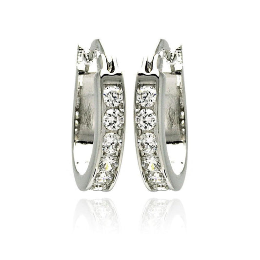 Silver 925 Rhodium Plated CZ Hoop Earrings - STE00076 | Silver Palace Inc.