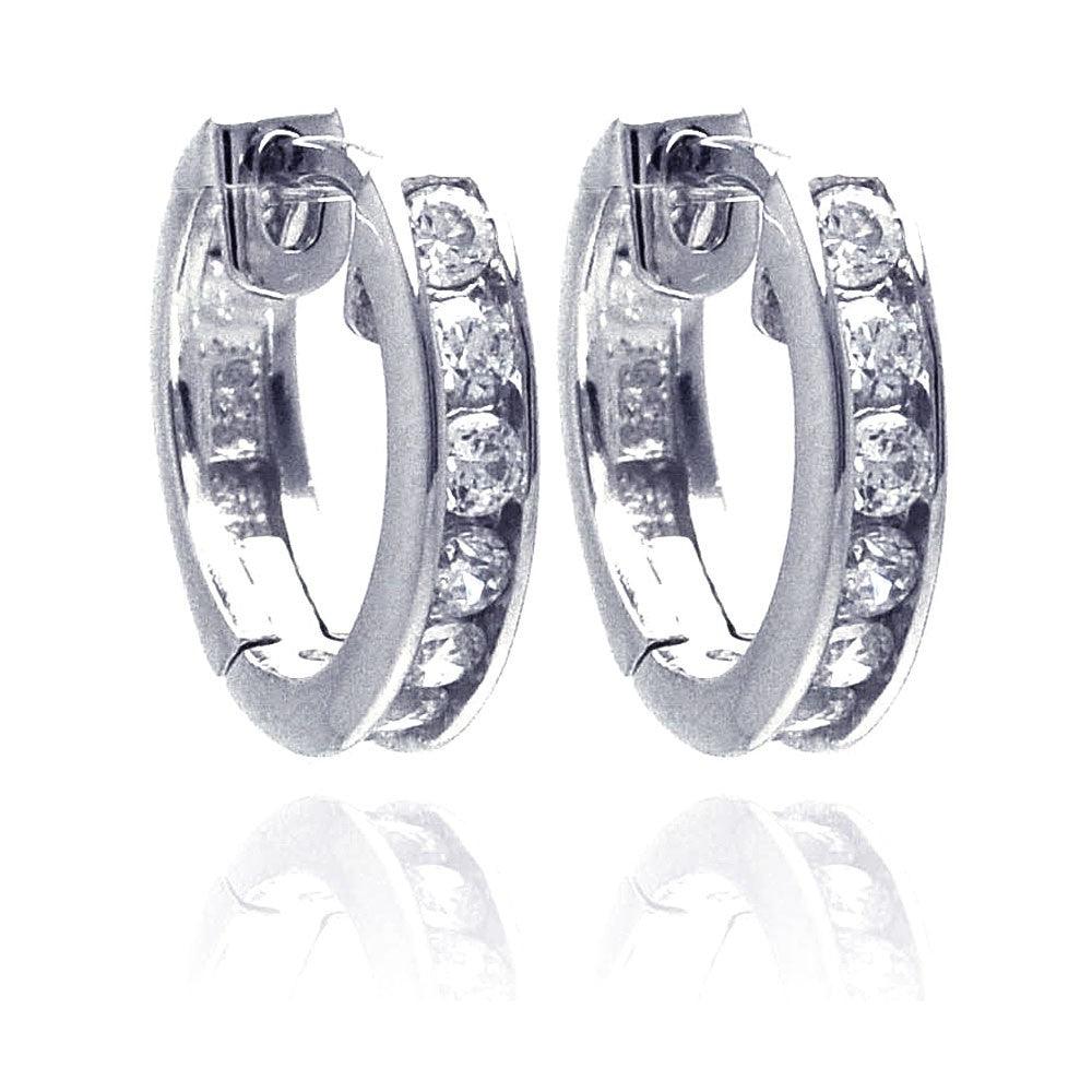 Silver 925 Rhodium Plated Circle CZ Hoop Earrings - AAE00003-11MM | Silver Palace Inc.