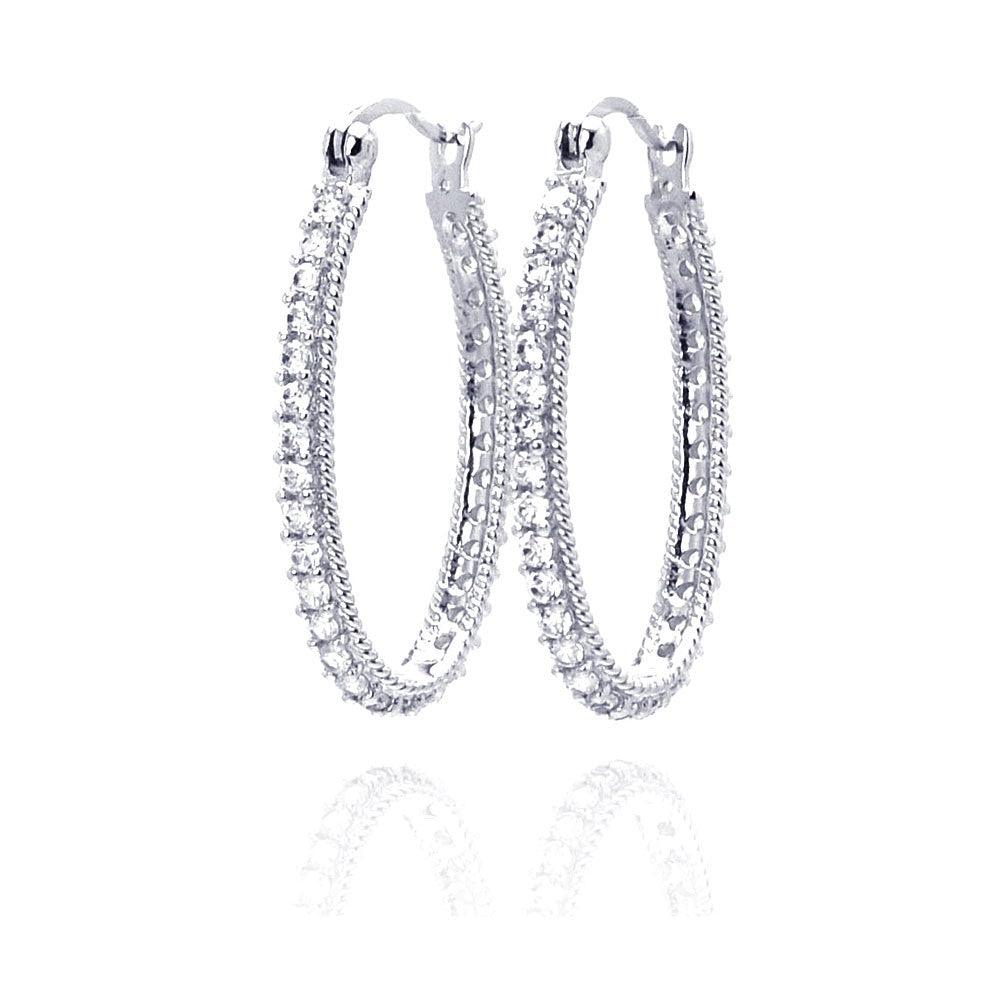 Silver 925 Rhodium Plated Round CZ Hoop Earrings - STE00452 | Silver Palace Inc.