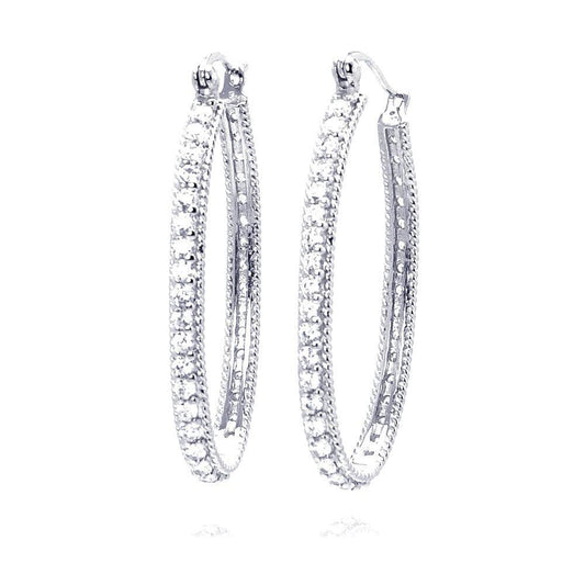 Silver 925 Rhodium Plated Round CZ Hoop Earrings - STE00453 | Silver Palace Inc.