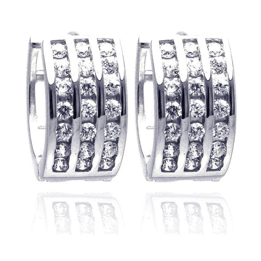 Silver 925 Rhodium Plated Round Clear CZ Hoop Earrings - STE00684 | Silver Palace Inc.