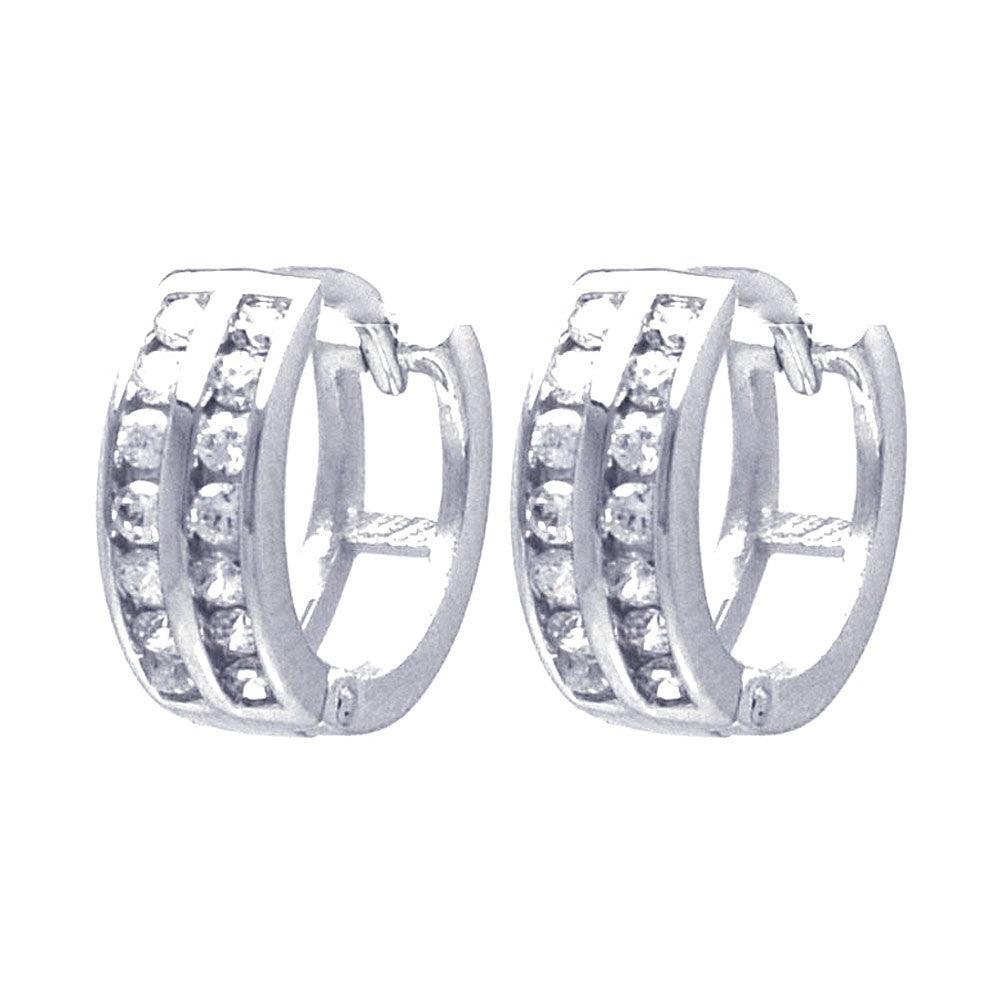 Silver 925 Rhodium Plated Round Clear CZ huggie hoop Earrings - AAE00004-9MM | Silver Palace Inc.