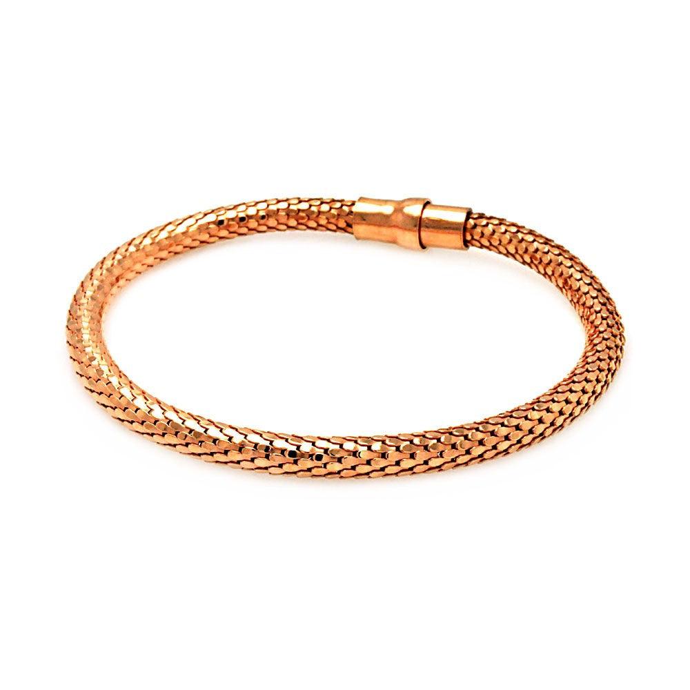 Closeout-Silver 925 Rose Gold Plated Skinny Snake Skin Italian Bracelet - ITB00017RGP | Silver Palace Inc.