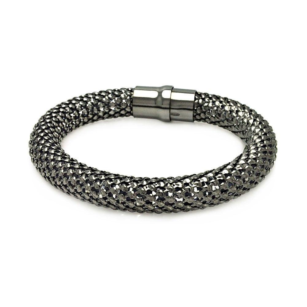 Closeout- Silver 925 Black Rhodium Plated Thick Beaded Italian Bracelet - ITB00018BLK | Silver Palace Inc.