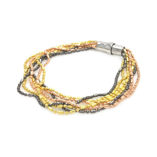 Closeout-Silver 925 Multi Tone Beaded Multi Strand Italian Bracelet - ITB00030TRI | Silver Palace Inc.