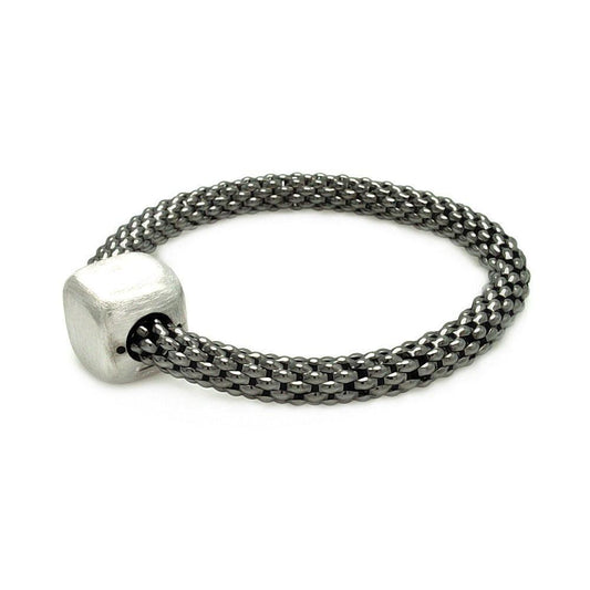 Closeout  Silver 925 Black Rhodium Plated Square Matte Finish Bead Italian Bracelet - ITB00031BLK | Silver Palace Inc.