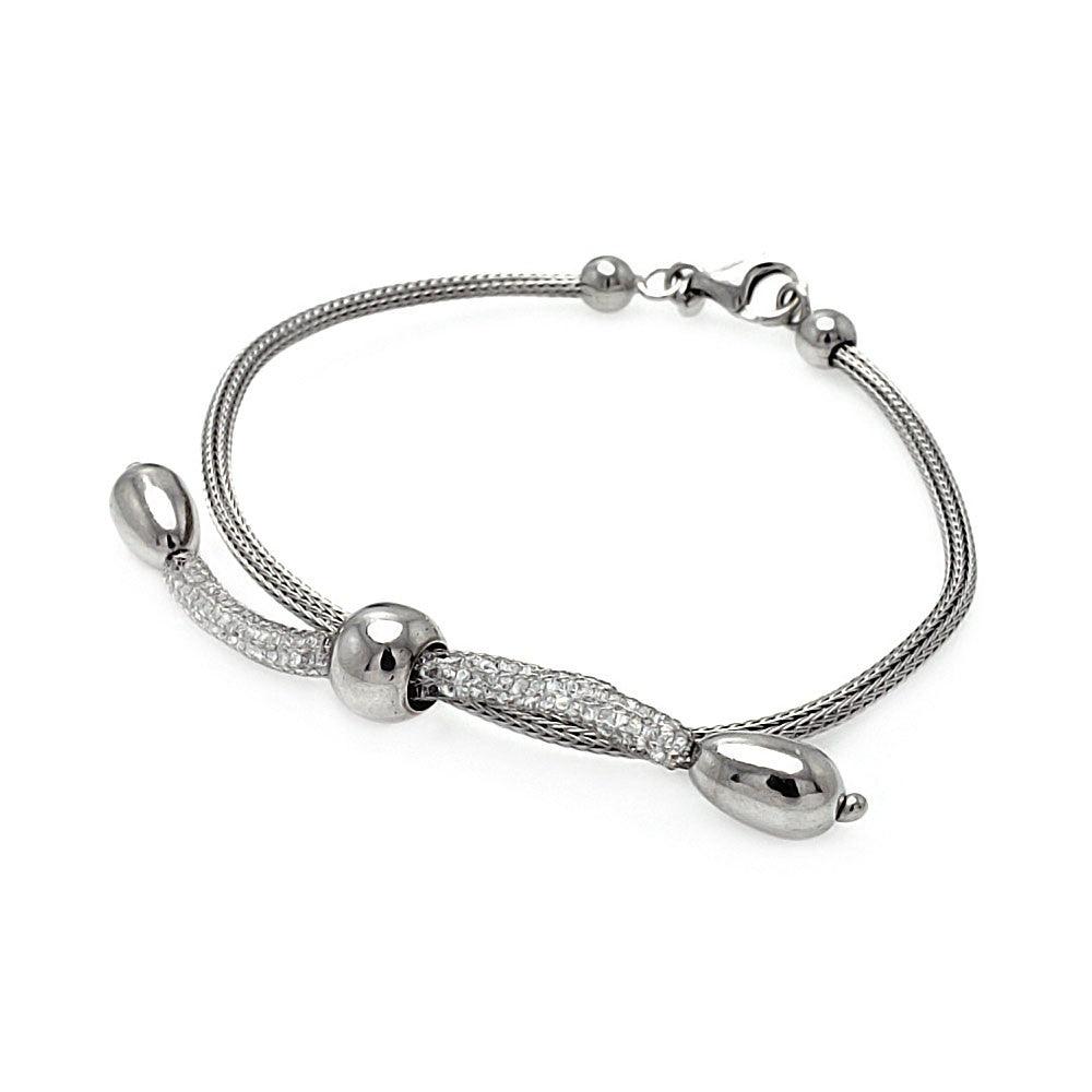 Closeout-Silver 925 Rhodium Plated Italian Three Center Beads Bracelet - ITB00073RH | Silver Palace Inc.