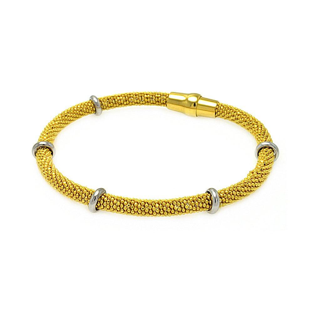 Closeout-Silver 925 Gold Plated Silver Bars Beaded Italian Bracelet - ITB00077GP | Silver Palace Inc.