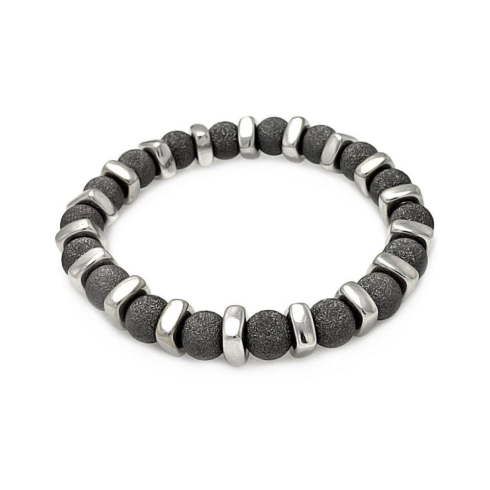 Closeout-Silver 925 Black Rhodium Plated Shiny Bead Bar Stretchable Italian Bracelet - ITB00089BLK | Silver Palace Inc.