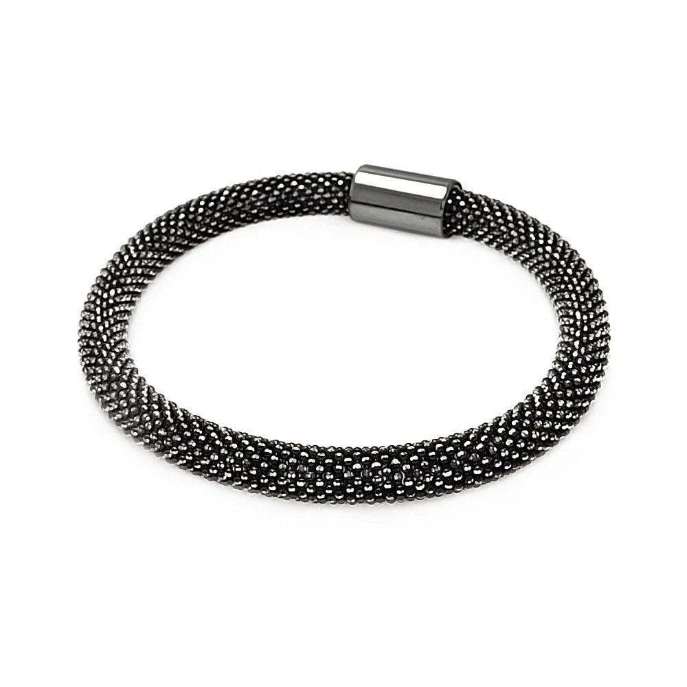 Closeout-Silver 925 Black Rhodium Plated Bead Italian Bracelet - ITB00091BLCK | Silver Palace Inc.