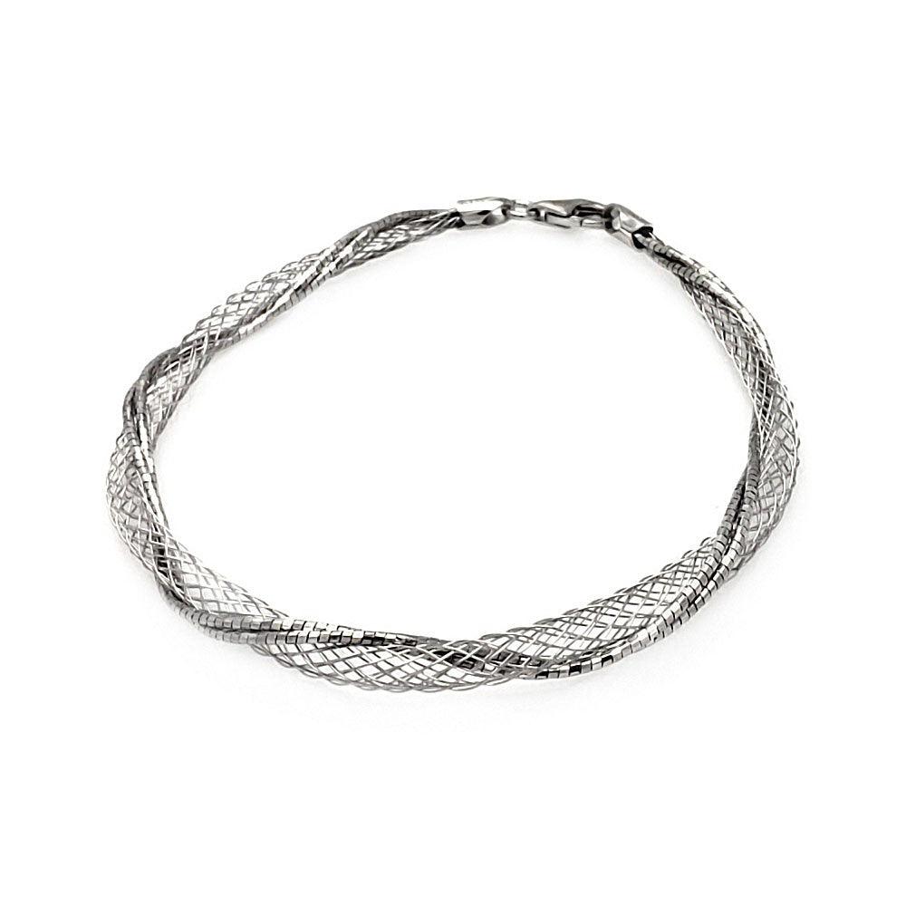 Closeout-Silver 925 Rhodium Plated Net Wrap Italian Bracelet - ITB00111RH | Silver Palace Inc.