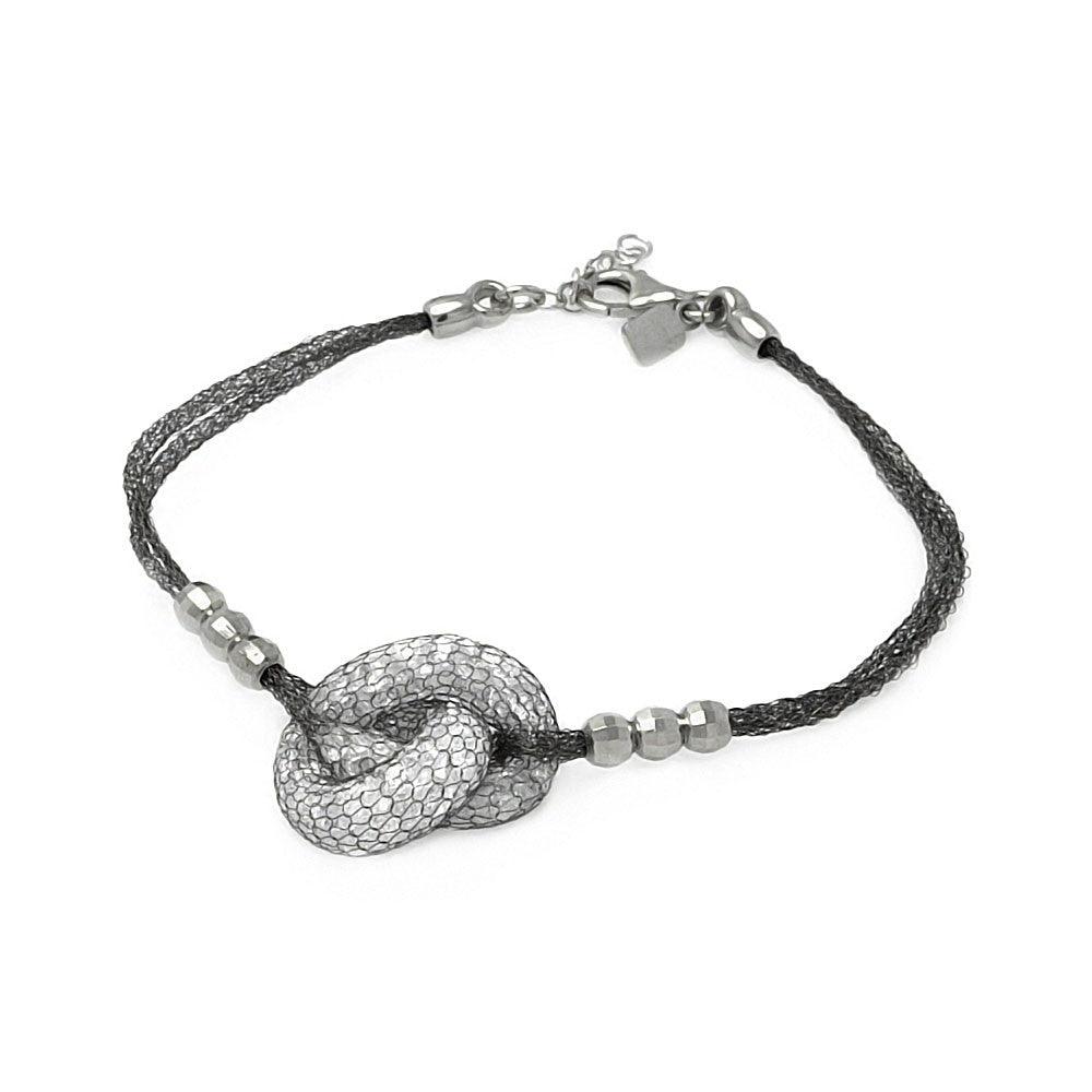 Closeout-Silver 925 Black Rhodium Plated 3 Bead Sides Knot Center Italian Bracelet - ITB00119BLK | Silver Palace Inc.