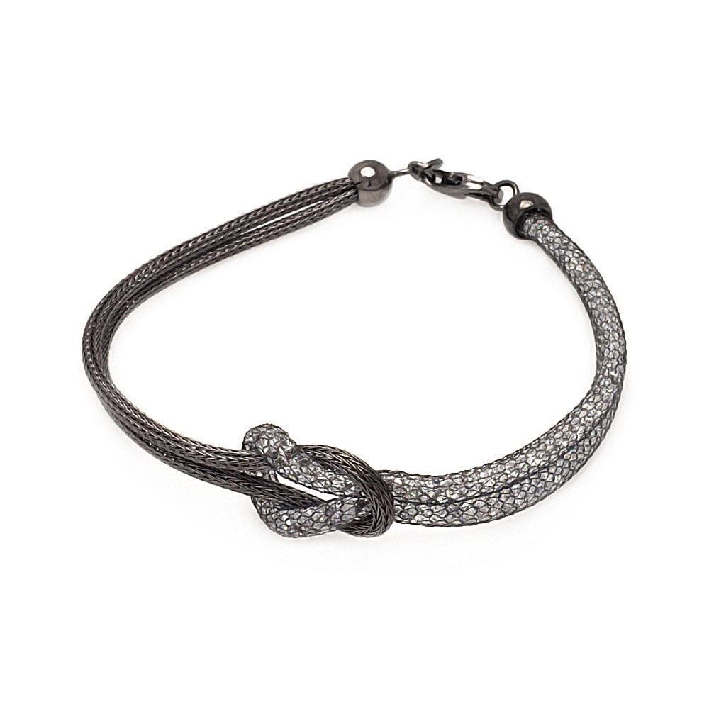 Closeout-Silver 925 Black Rhodium Plated Knot Center Strand Clear CZ Italian Bracelet - ITB00123BLK | Silver Palace Inc.