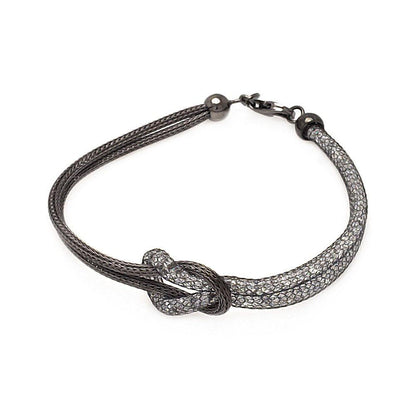 Closeout-Silver 925 Black Rhodium Plated Knot Center Strand Clear CZ Italian Bracelet - ITB00123BLK | Silver Palace Inc.