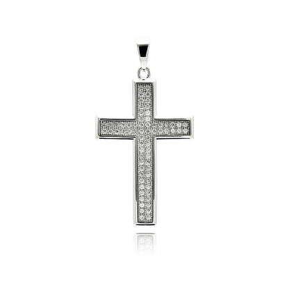 Silver 925 Rhodium Plated Cross Micro Pave CZ Dangling Pendant - ACP00030