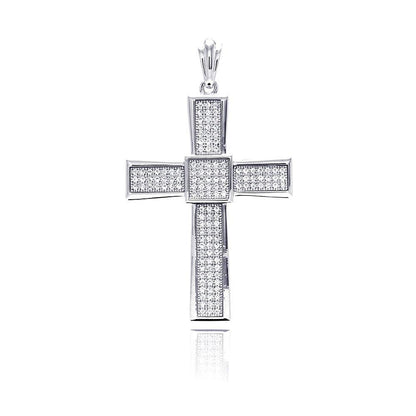 Silver 925 Rhodium Plated Cross Micro Pave CZ Dangling Pendant - ACP00067