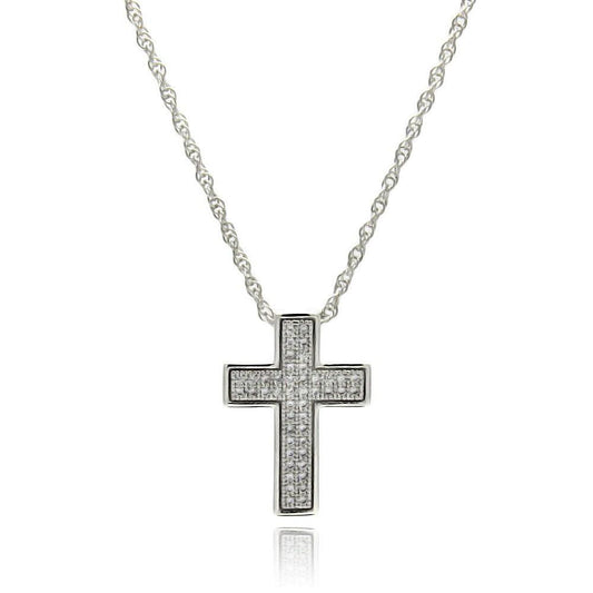 Silver 925 Rhodium Plated Clear CZ Cross Pendant Necklace - STP01326 | Silver Palace Inc.
