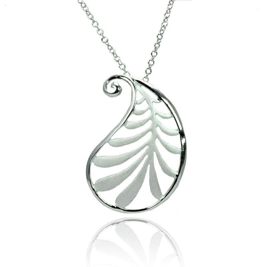 Silver 925 Rhodium Plated Clear CZ Leave Pendant Necklace - STP01369 | Silver Palace Inc.