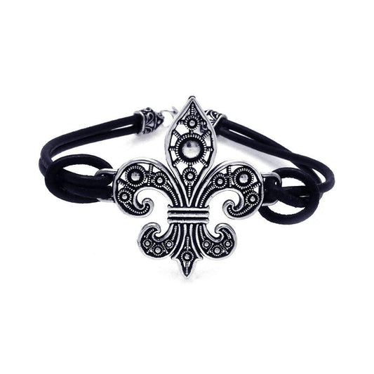 Silver 925 Oxidized Fleur de Lis Bracelet - BGB00119 | Silver Palace Inc.