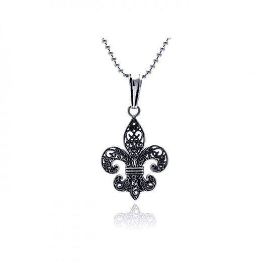 Silver 925 Oxidized fLeur De Lis Pendant - OXP00023 | Silver Palace Inc.