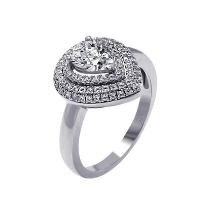 Silver 925 Rhodium Plated Micro Pave Clear Center CZ Multi Layer Tear Ring - ACR00056 | Silver Palace Inc.