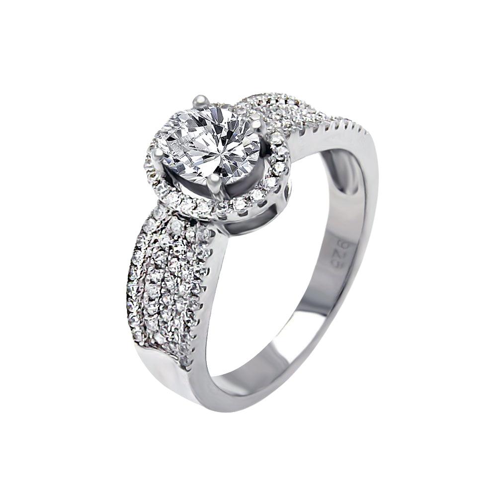 Silver 925 Rhodium Plated Micro Pave CZ Oval Ring - ACR00061 | Silver Palace Inc.