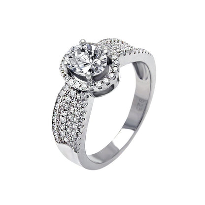 Silver 925 Rhodium Plated Micro Pave CZ Oval Ring - ACR00061 | Silver Palace Inc.