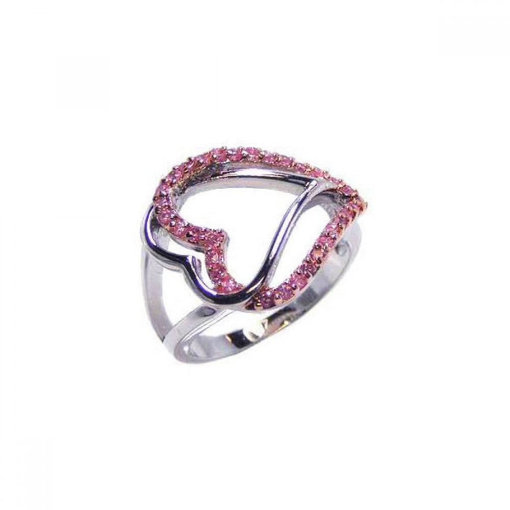 Closeout-Silver 925 Rhodium Plated Pink CZ Open Heart Ring - BGR00037 | Silver Palace Inc.