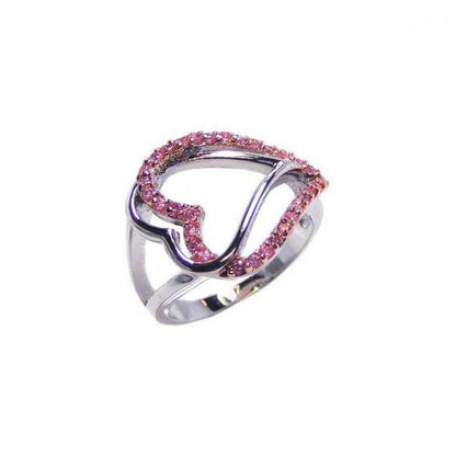 Closeout-Silver 925 Rhodium Plated Pink CZ Open Heart Ring - BGR00037 | Silver Palace Inc.