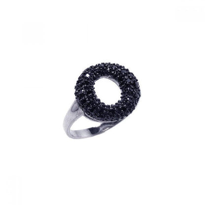 Closeout-Silver 925 Rhodium and Black Rhodium Plated Black CZ Open Circle Ring - BGR00044 | Silver Palace Inc.