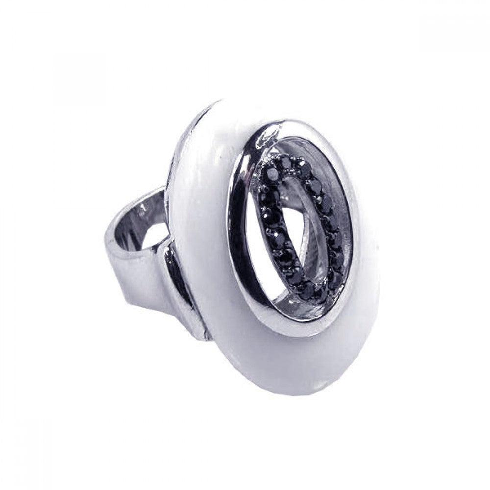 Closeout-Silver 925 Rhodium Plated Open White Stone Black CZ Ring - BGR00074 | Silver Palace Inc.