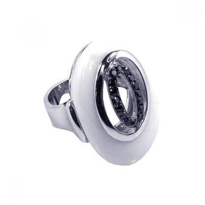 Closeout-Silver 925 Rhodium Plated Open White Stone Black CZ Ring - BGR00074 | Silver Palace Inc.