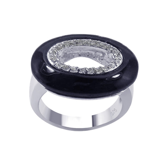 Closeout-Silver 925 Rhodium Plated Open Black Onyx Clear CZ Ring - BGR00118