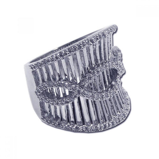 Closeout-Silver 925 Rhodium Plated Clear CZ Ornate Cigar Band Ring - BGR00146 | Silver Palace Inc.