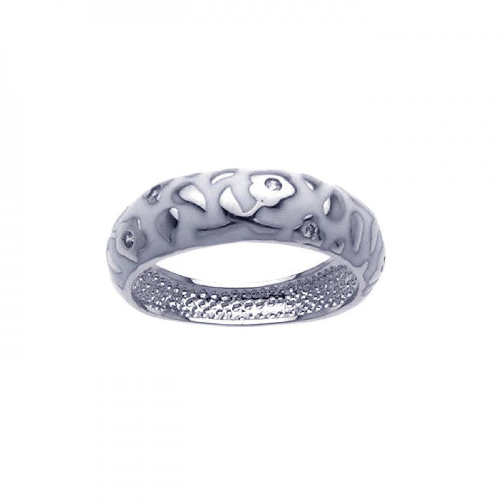 Closeout-Silver 925 Rhodium Plated White Enamel Flower Ring - BGR00215 | Silver Palace Inc.
