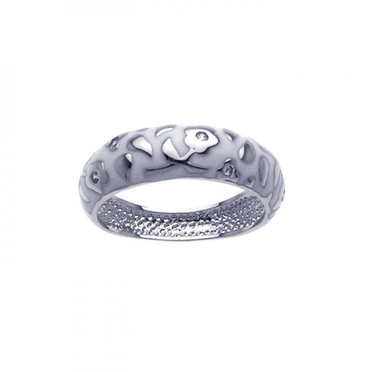 Closeout-Silver 925 Rhodium Plated White Enamel Flower Ring - BGR00215 | Silver Palace Inc.
