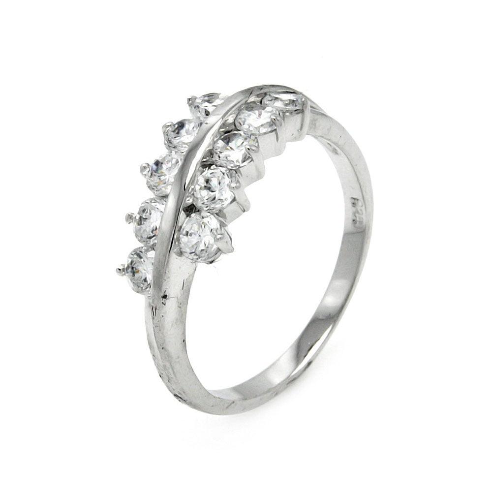 Silver 925 Rhodium Plated Clear CZ Leaf Ring - BGR00399 | Silver Palace Inc.